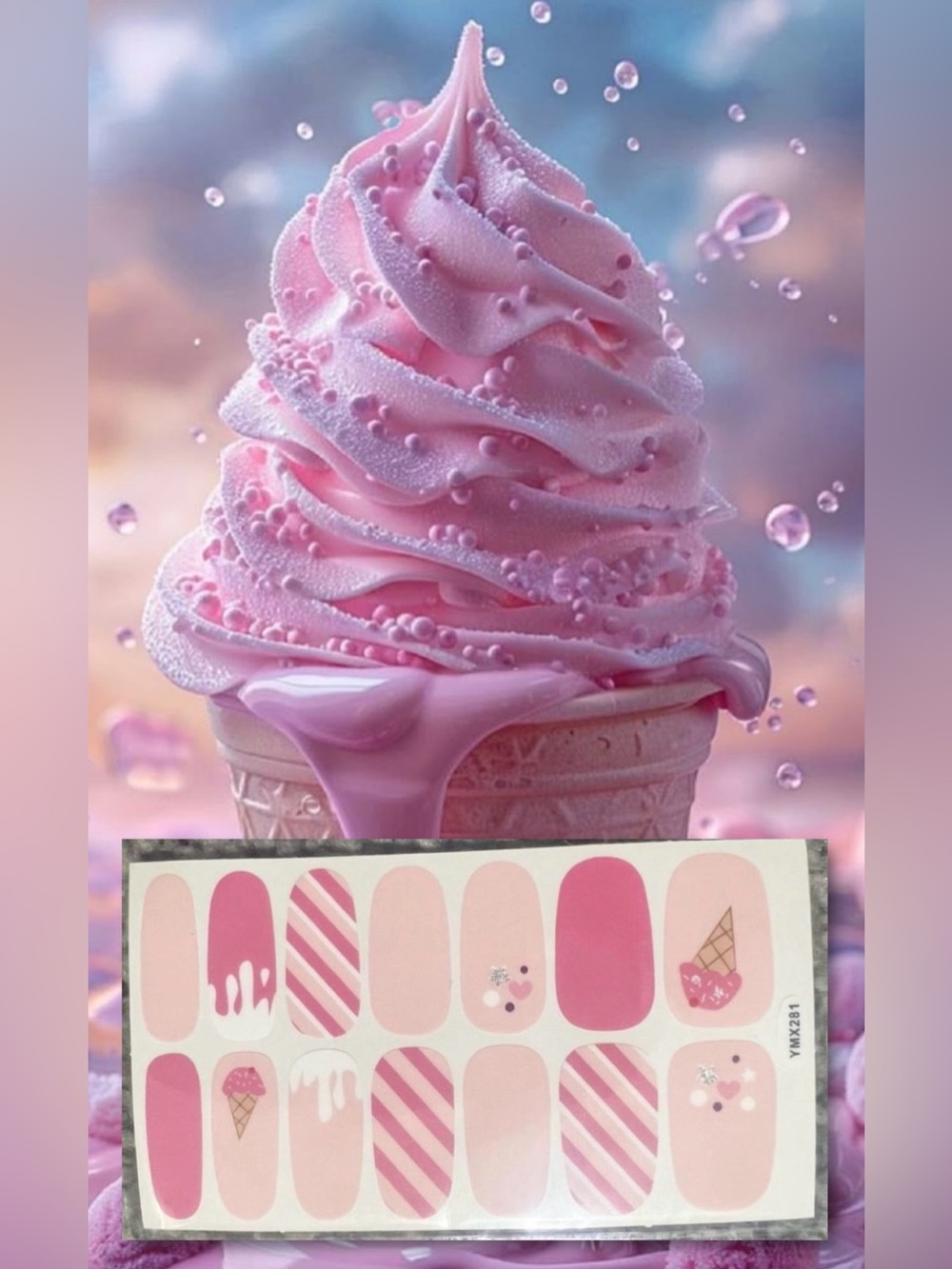 $2 Pink Ice Cream Nail Wraps $2 WITH ANY $10 ORDER OR MORE ITEMS